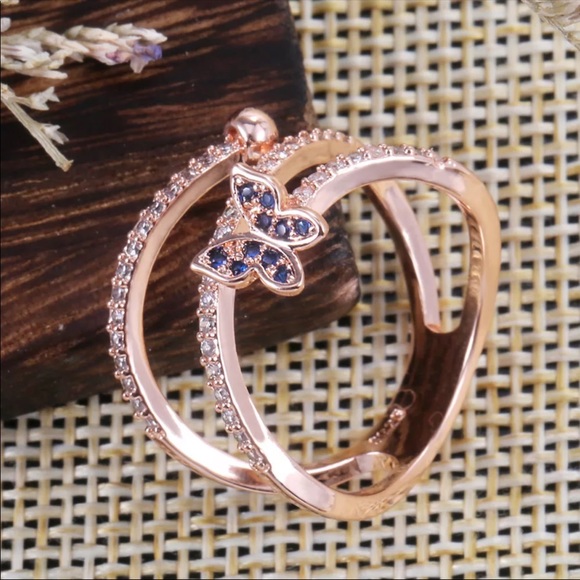 New 18K Rose Gold Butterfly Diamonds Ring - Picture 5 of 6